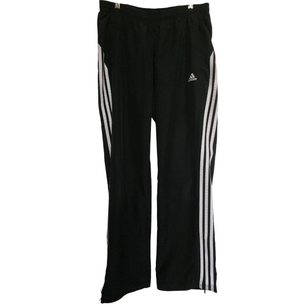 Adidas Black White 3 Stripe Track Athletic Zip Hemline Pant SZ Medium